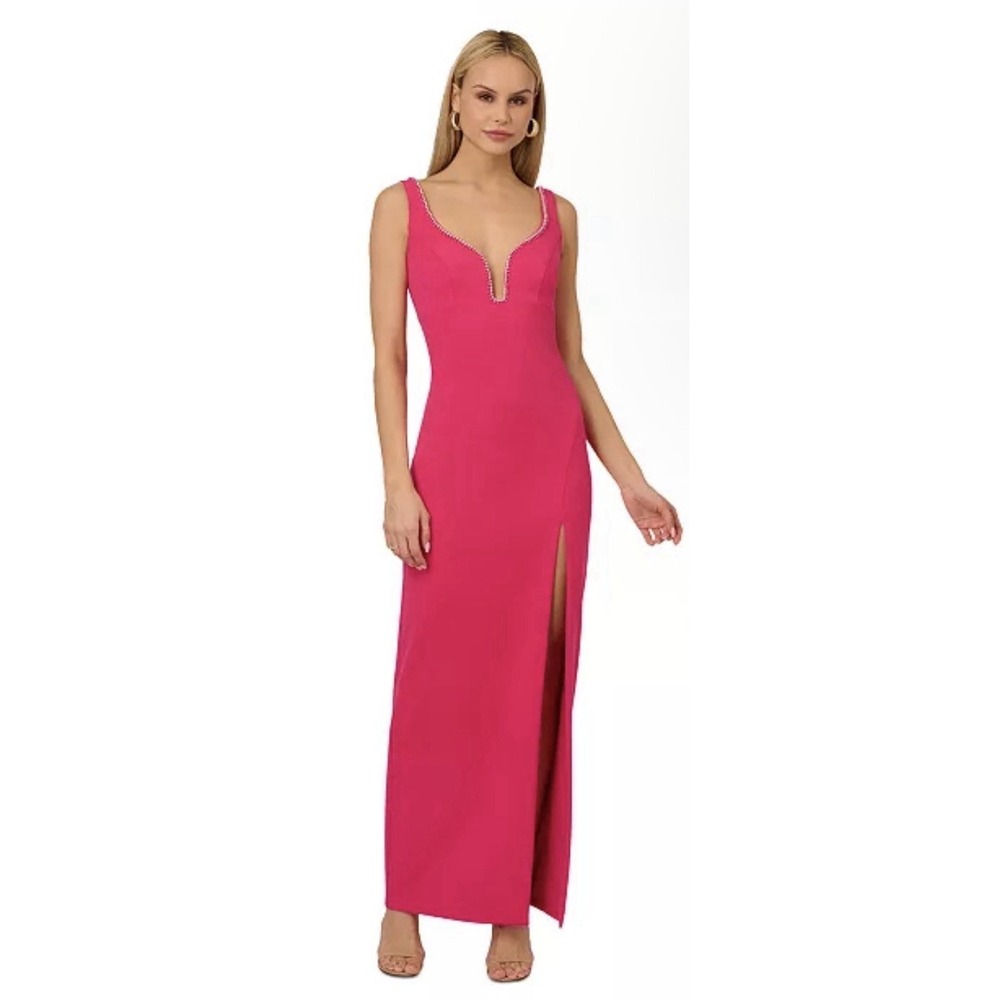 Adrianna Papell Women's Pink Bead-Trim Sweetheart-Neck Sleeveless Gown Size 18W